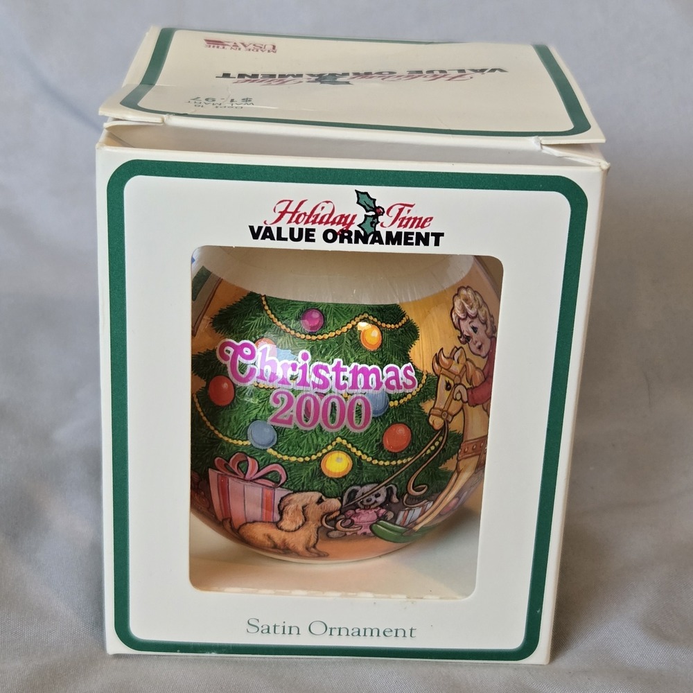 Holiday Time Christmas 2000 Satin Ball Ornament Child Rocking Horse w/ Box 3"